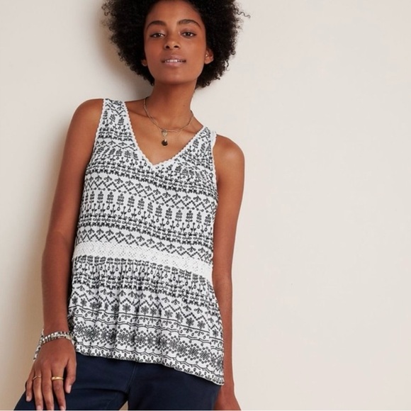 Anthropologie Maeve Embroidered Peplum Tank Top 💕 - Picture 4 of 4